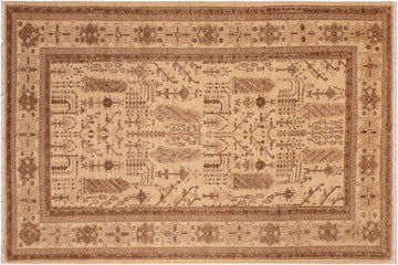 handmade Transitional Kafkaz Chobi Ziegler Beige Brown Hand Knotted RECTANGLE 100% WOOL area rug 6 x 9
